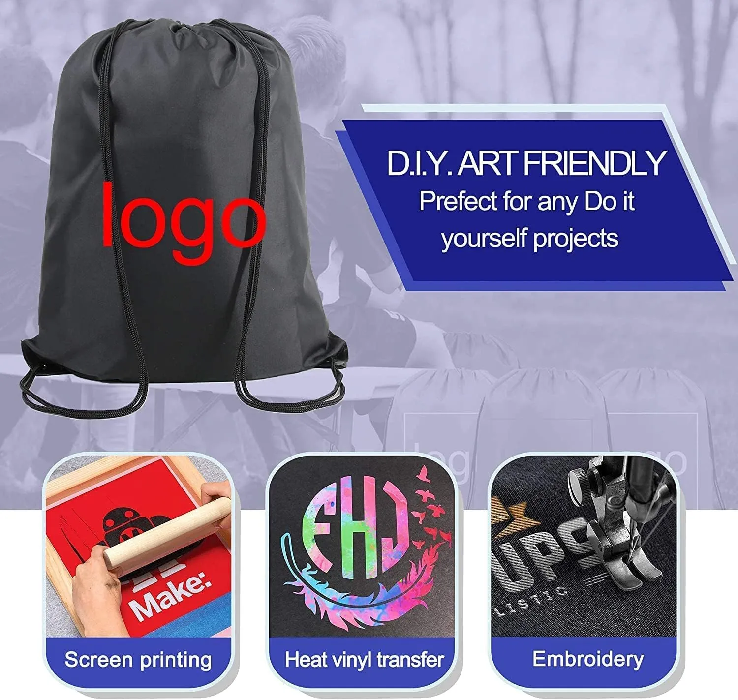 BeeGreen Black and Red Drawstring Backpack Bags Bulk 2 Pack X-Large 22.4" L x 17.5" W Sports Cinch Sack Gym String Bags Machine Washable Heavy Duty for Men Women