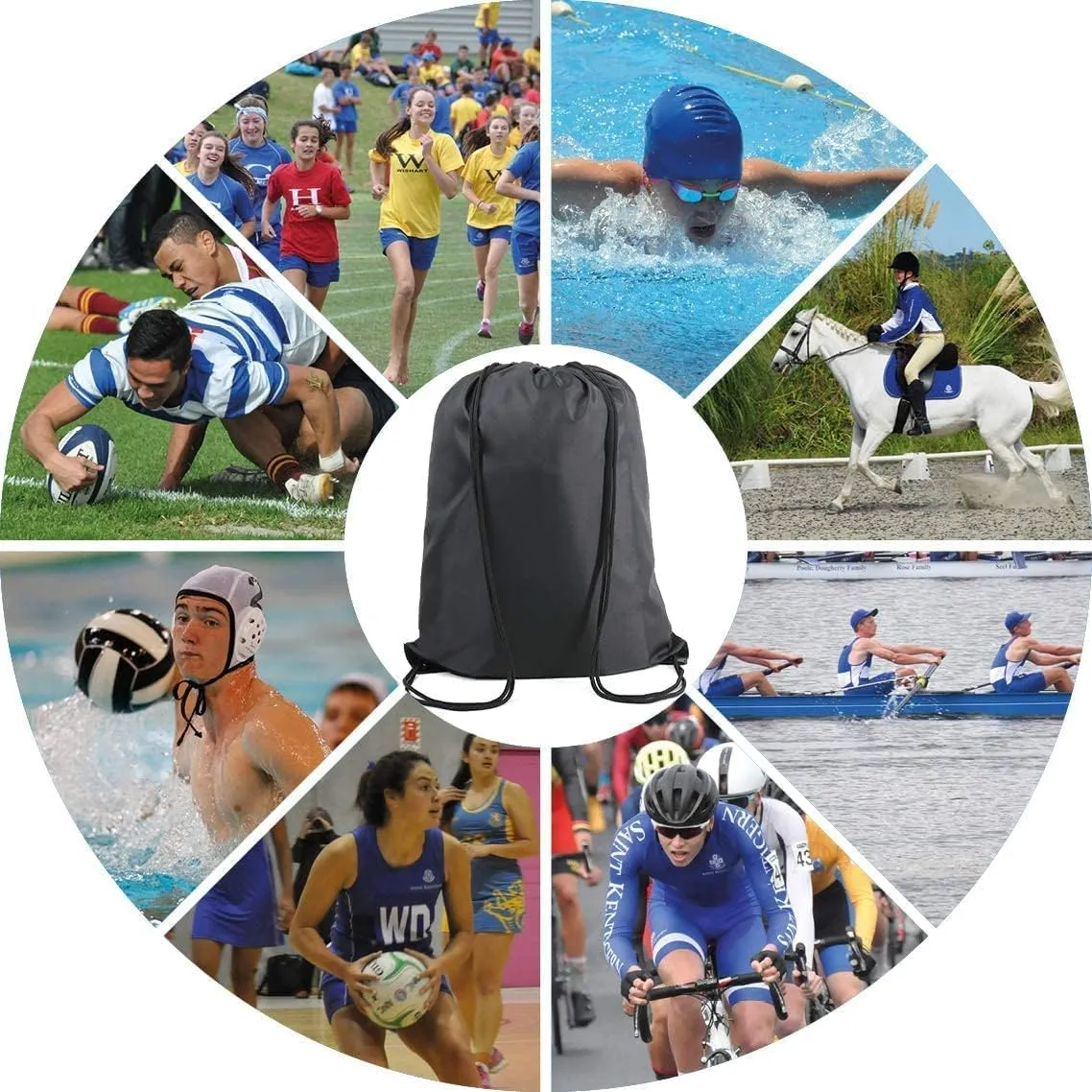 BeeGreen Black Drawstring Backpack Bags Bulk 2 Pack X-Large 22.4" L x 17.5" W Sports Cinch Sack Gym String Bags Machine Washable Heavy Duty String Backpack for Men Women