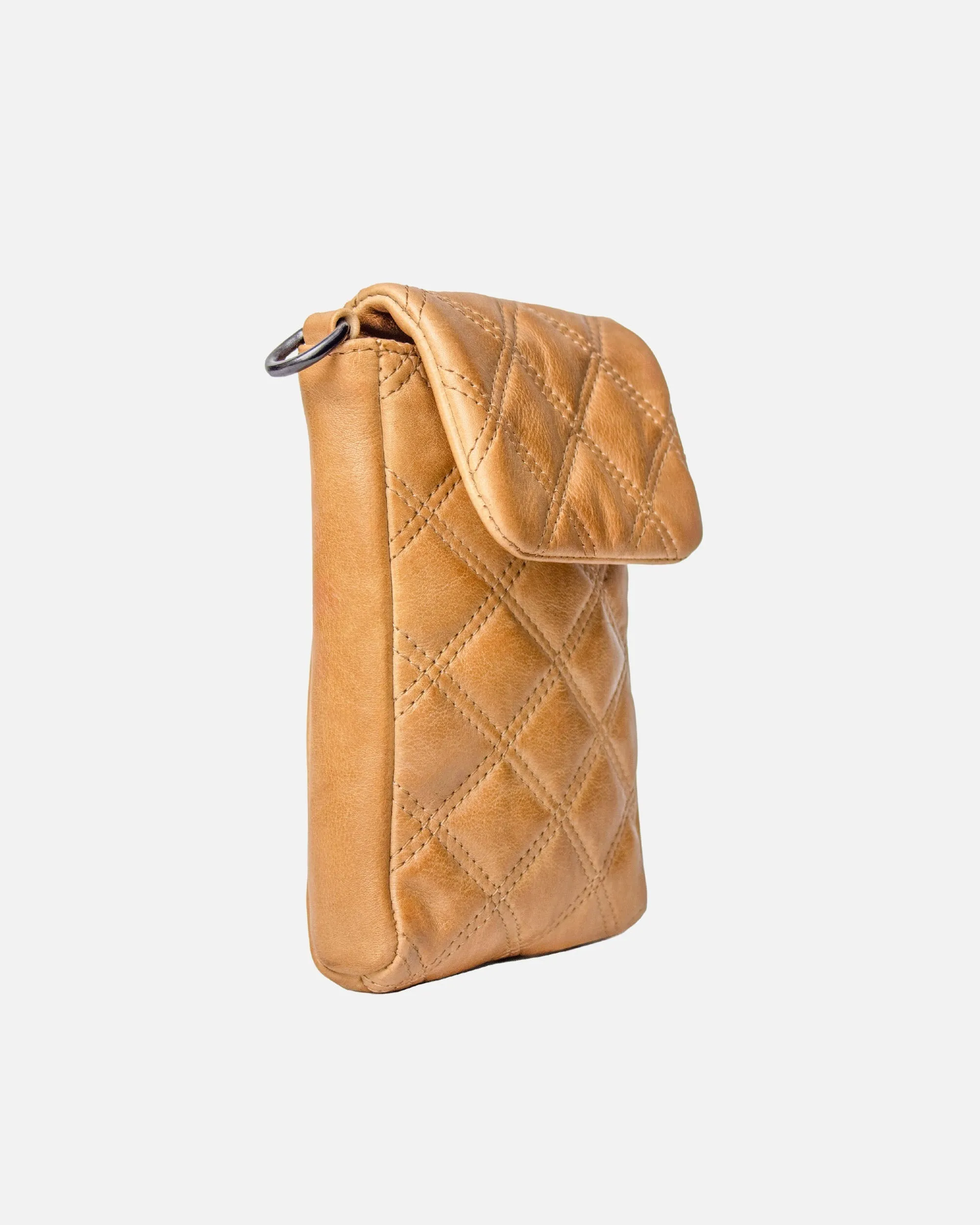 Beks | Diamond-Patterned Leather Phone Bag