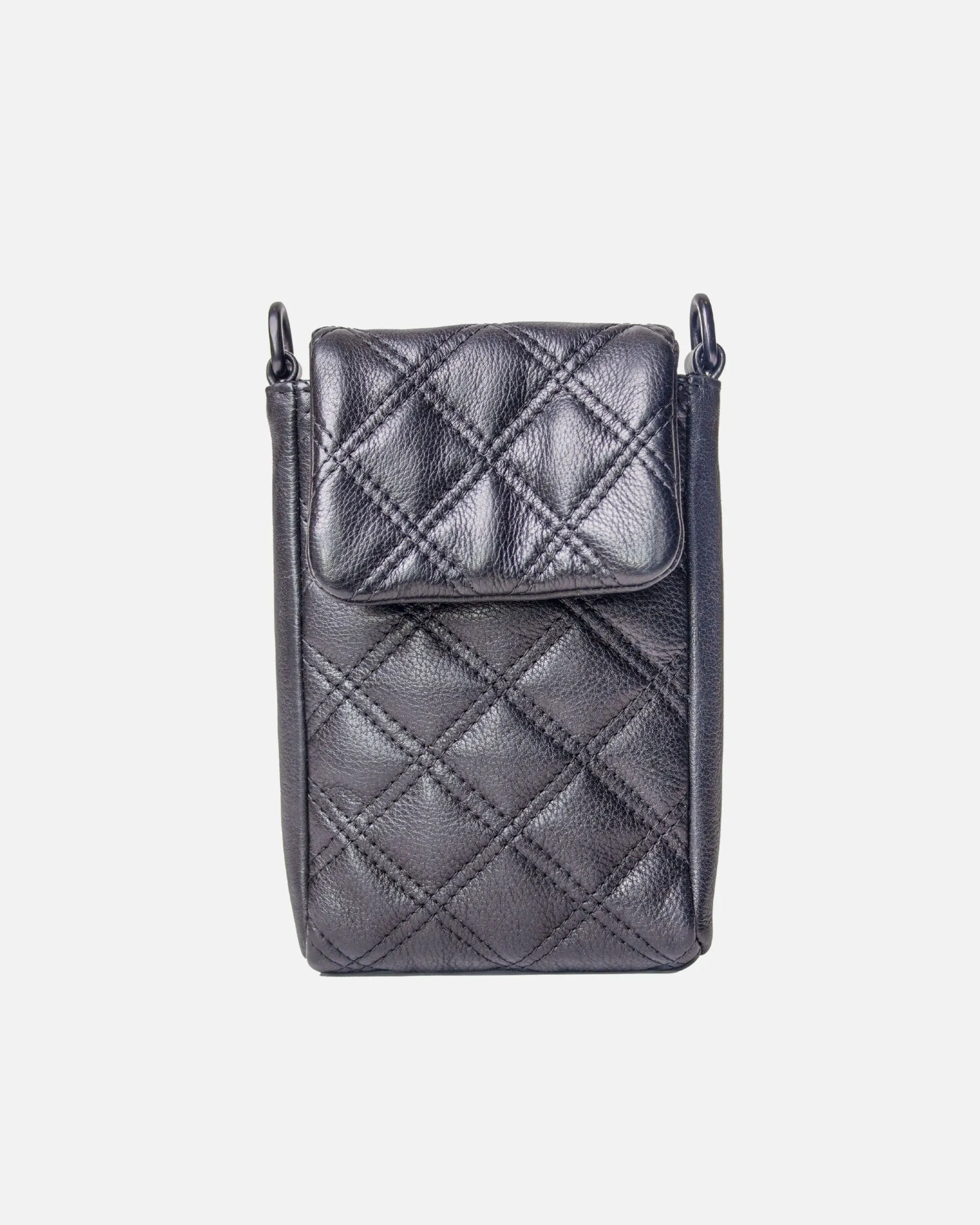 Beks | Diamond-Patterned Leather Phone Bag
