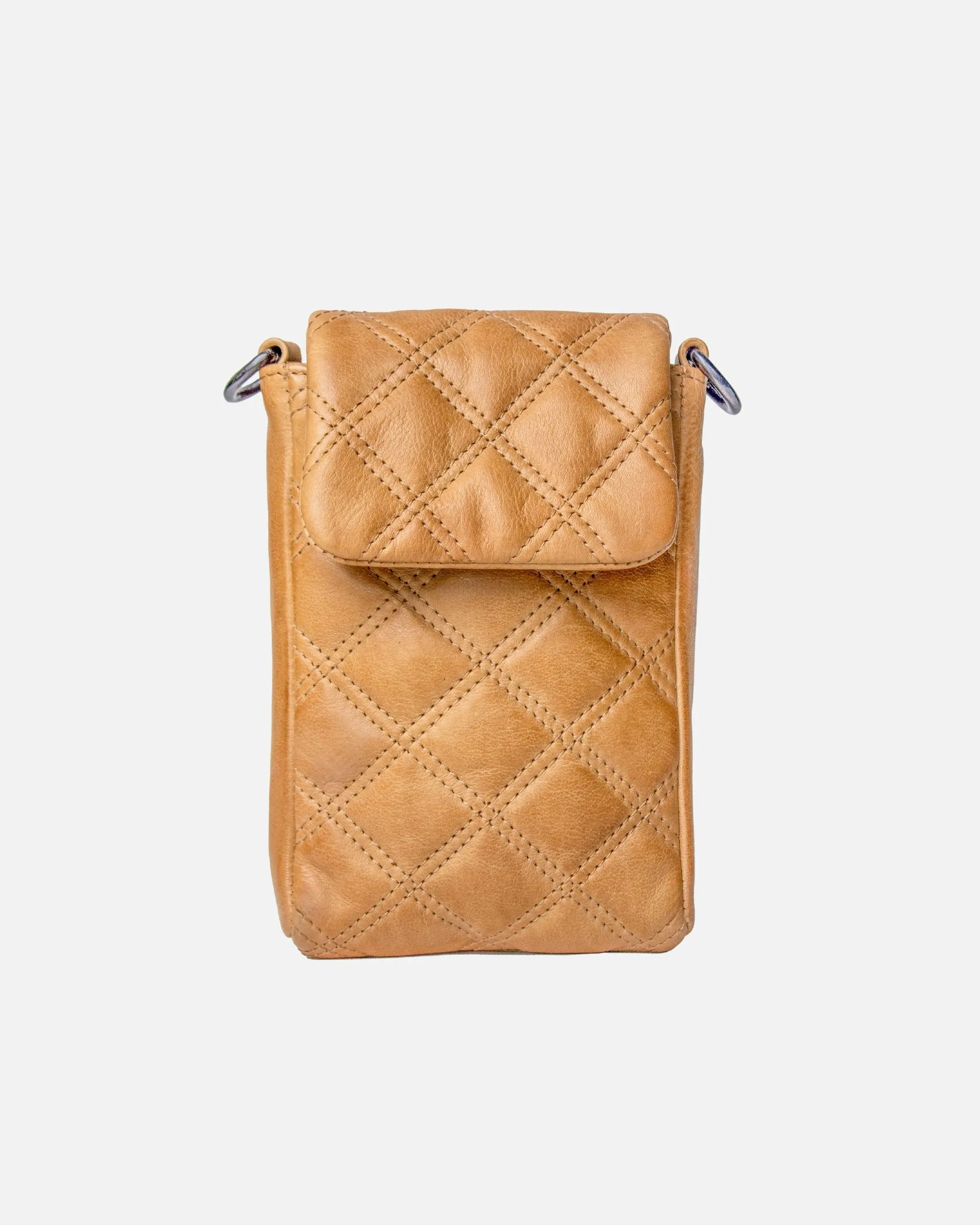 Beks | Diamond-Patterned Leather Phone Bag