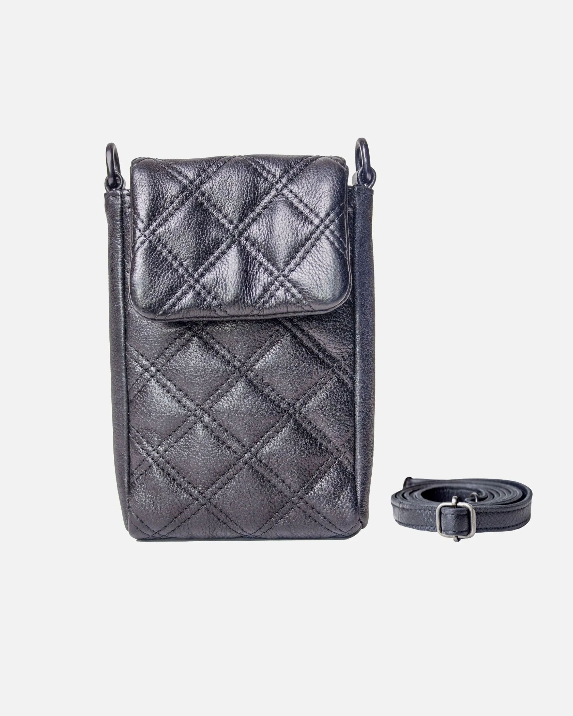 Beks | Diamond-Patterned Leather Phone Bag