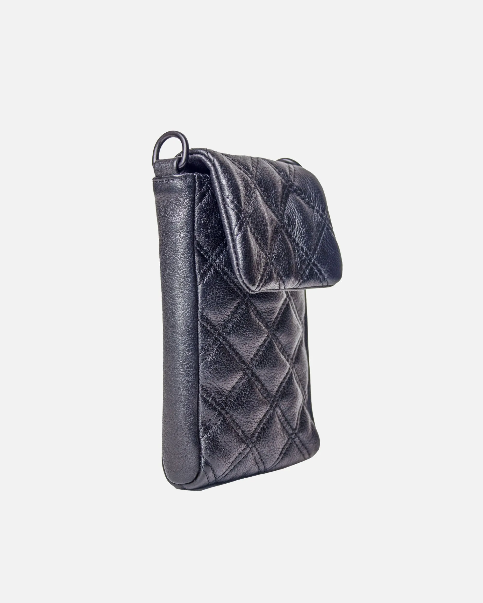Beks | Diamond-Patterned Leather Phone Bag