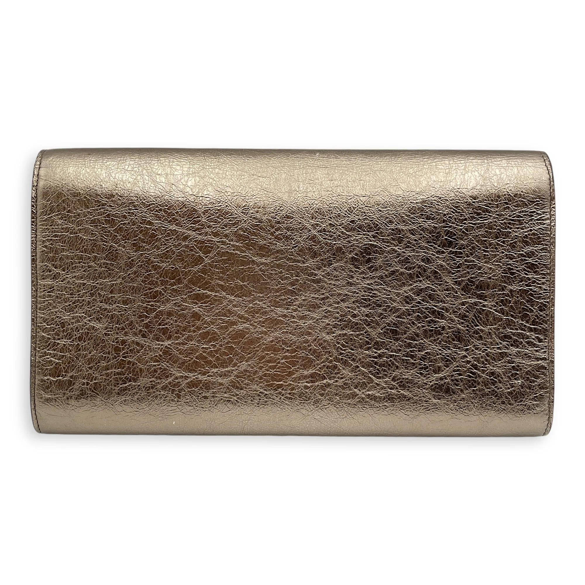 Belle de Jour 28x15x3cm Metallic Gold Clutch in Distressed Leather, Gold hardware
