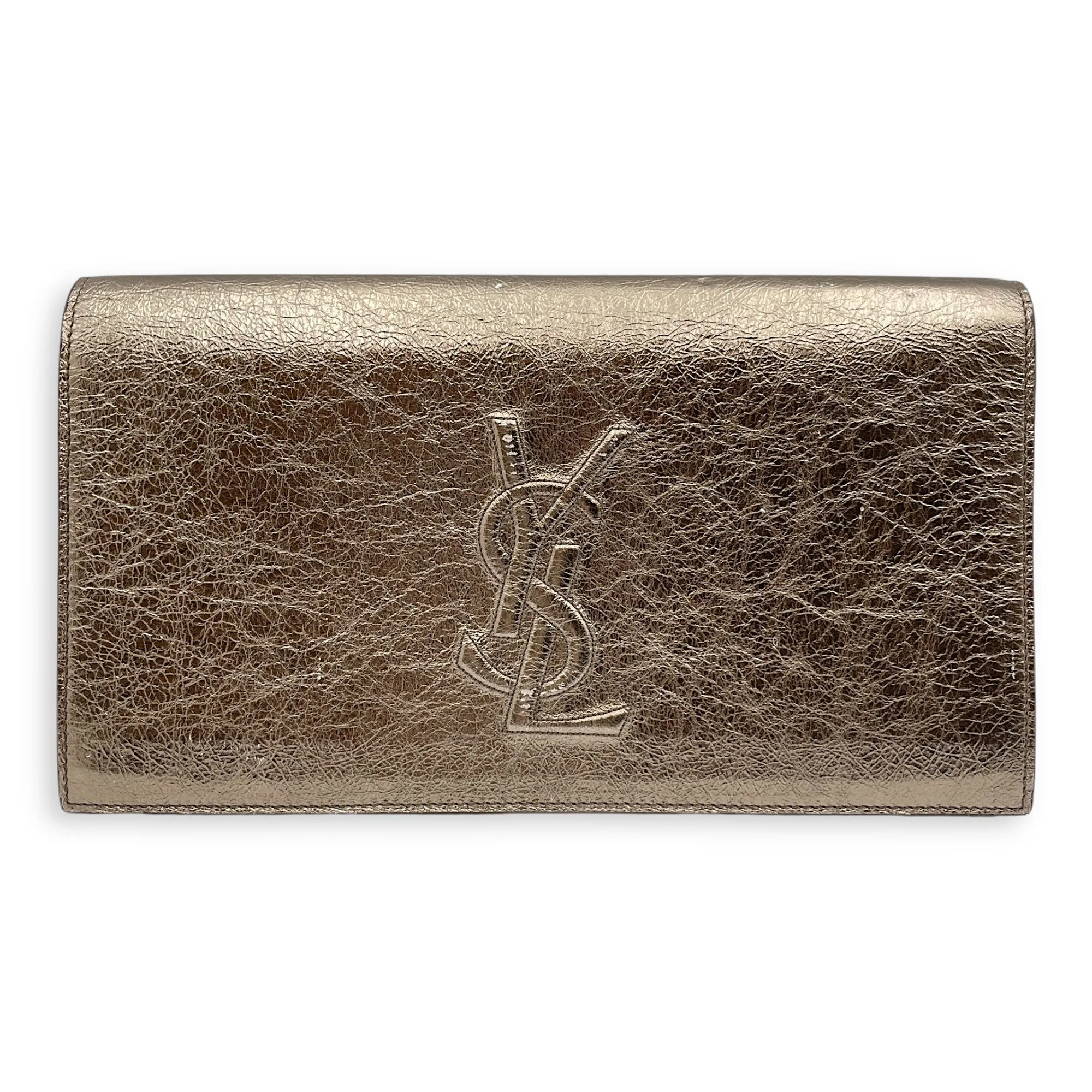 Belle de Jour 28x15x3cm Metallic Gold Clutch in Distressed Leather, Gold hardware