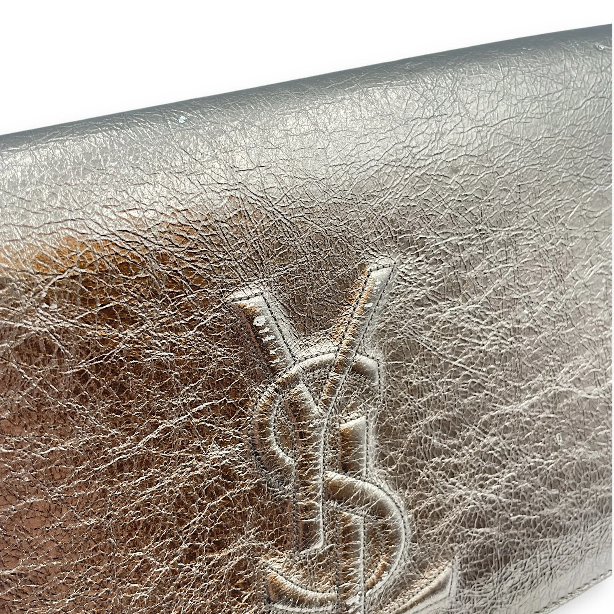 Belle de Jour 28x15x3cm Metallic Gold Clutch in Distressed Leather, Gold hardware