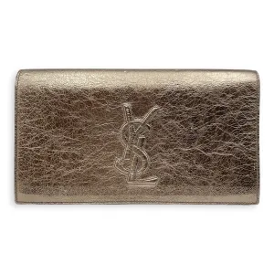 Belle de Jour 28x15x3cm Metallic Gold Clutch in Distressed Leather, Gold hardware