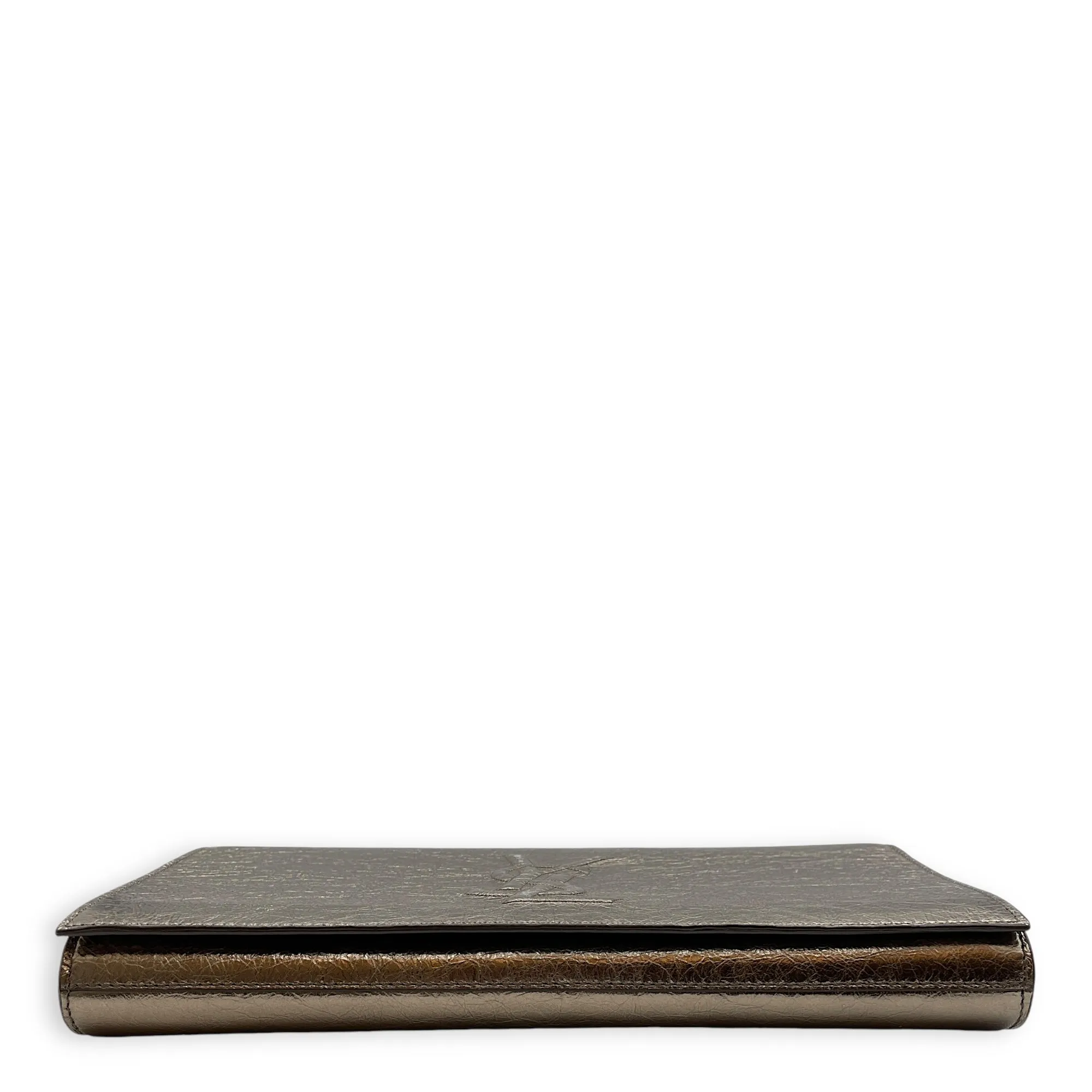 Belle de Jour 28x15x3cm Metallic Gold Clutch in Distressed Leather, Gold hardware
