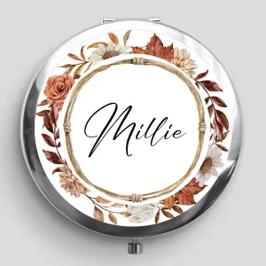 Bespoke Autumnal Nuptials Mirror - Printed Leaf Wreath Motif