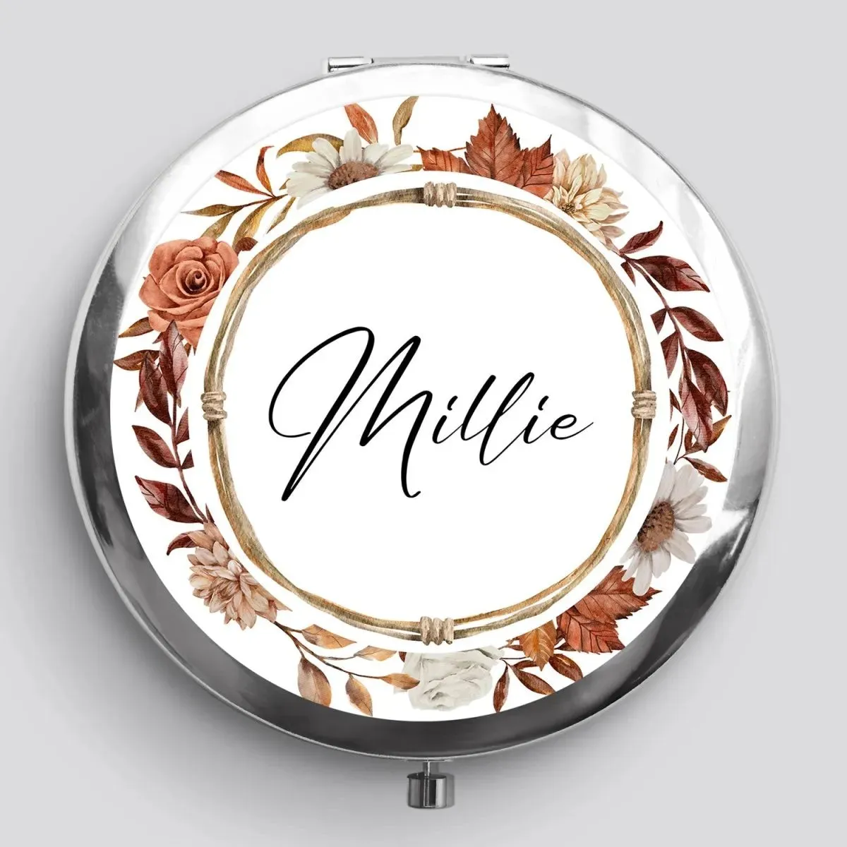 Bespoke Autumnal Nuptials Mirror - Printed Leaf Wreath Motif