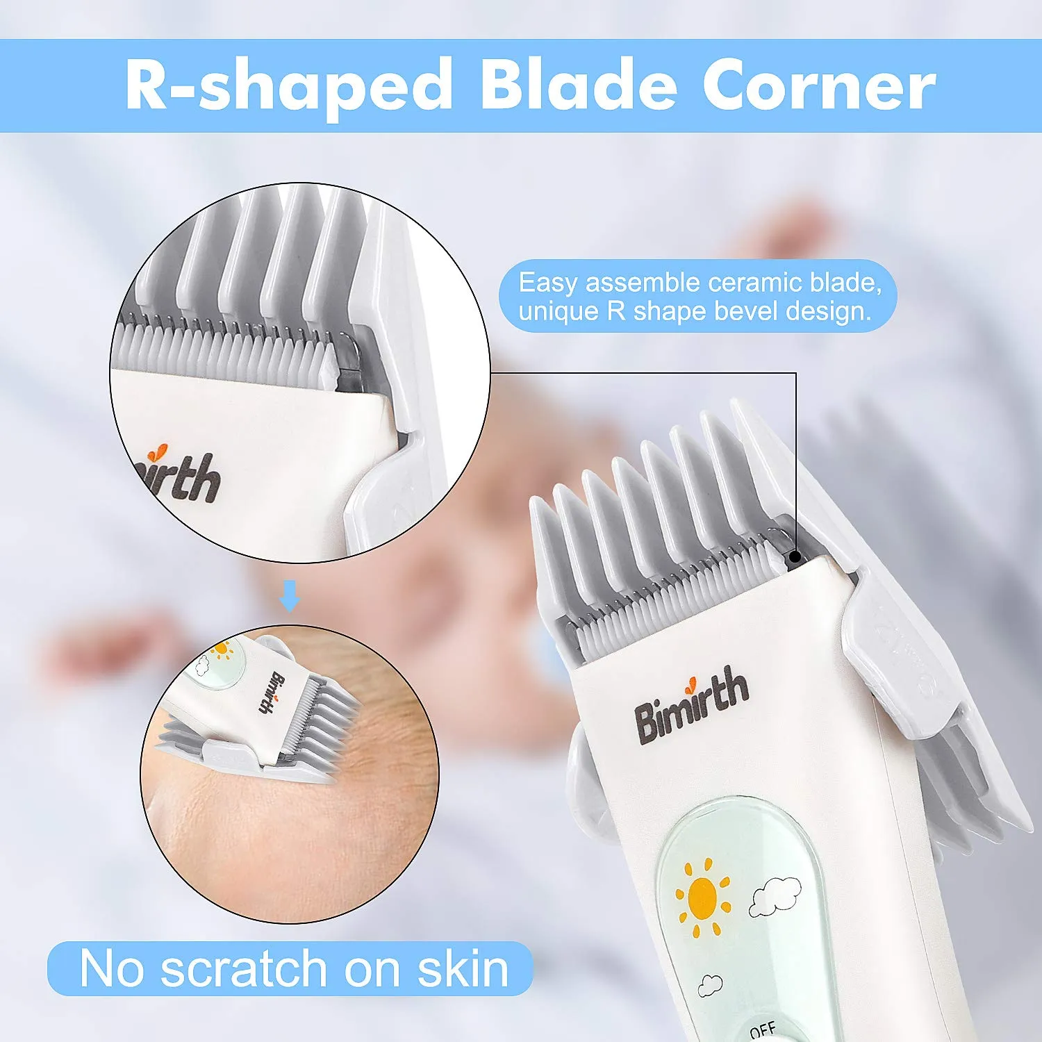 Bimirth Baby Hair Clipper, Silent Hair Clippers for Children, Quiet Kids Hair Trimmer, Cordless Toddler Haircut Machine in Bag for Easy Storage, USB Rechargeable, Waterproof, 3 Guide Combs (with Bag) white-S11