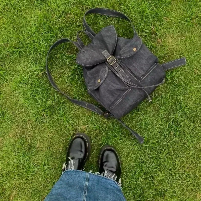 binfenxie Denim Simple Vintage Preppy Backpack Korean Women Casual Fashion Y2k Schoolbags All Match Grunge Solid Backpacks for Students