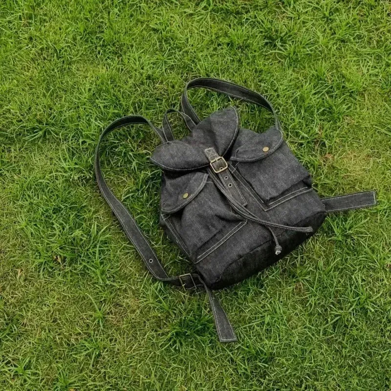 binfenxie Denim Simple Vintage Preppy Backpack Korean Women Casual Fashion Y2k Schoolbags All Match Grunge Solid Backpacks for Students
