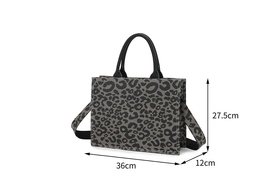 Black & Nude Leopard Print Tote Handbag