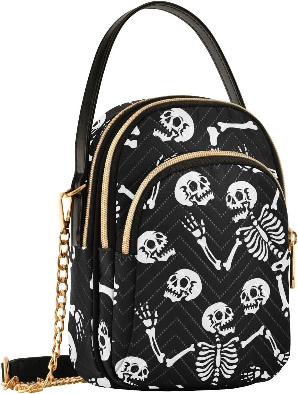 Black and White Grid Cross Body Bag for Woman Travel, Woman Handbags Triple Zip Small Shoulder Purse
