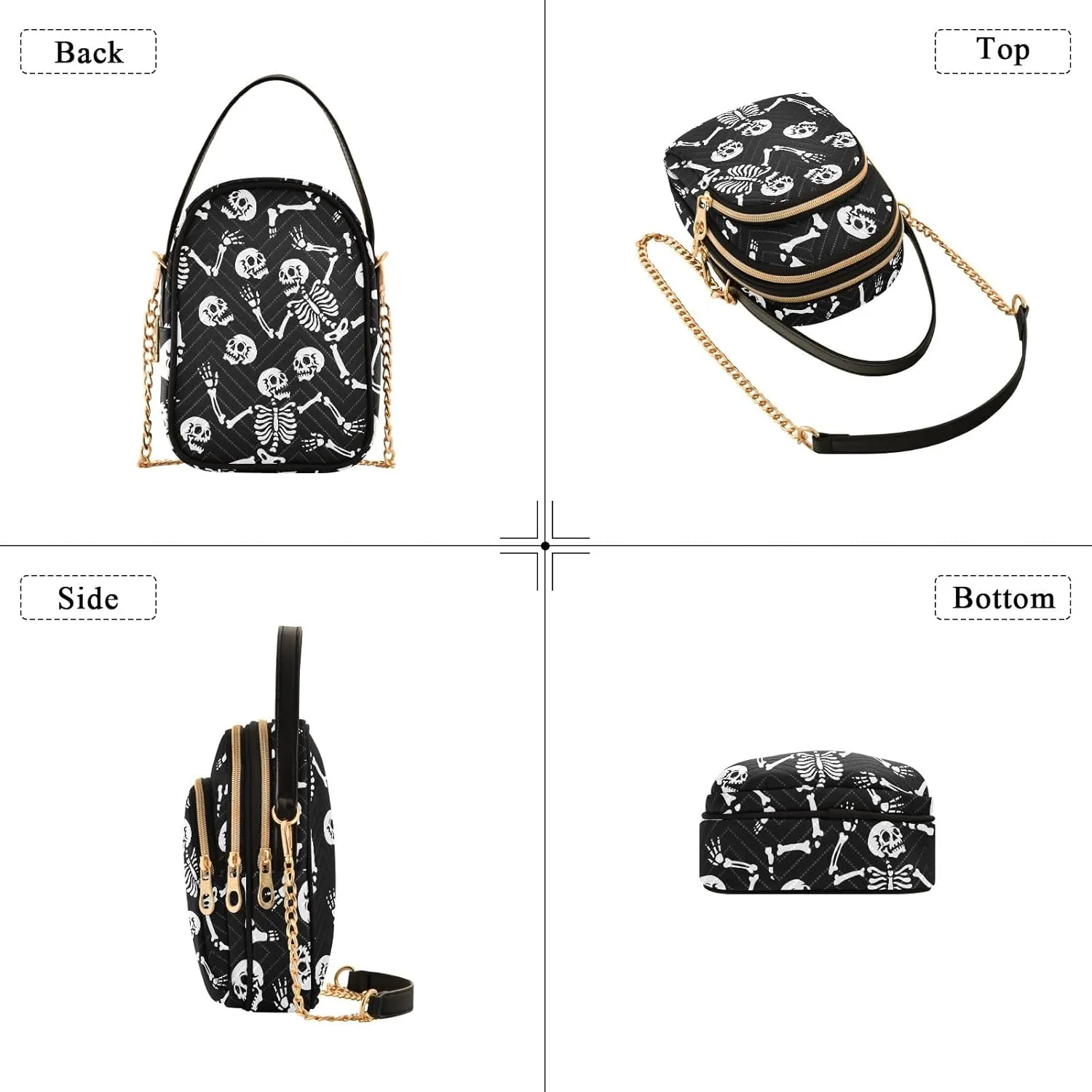 Black and White Grid Cross Body Bag for Woman Travel, Woman Handbags Triple Zip Small Shoulder Purse