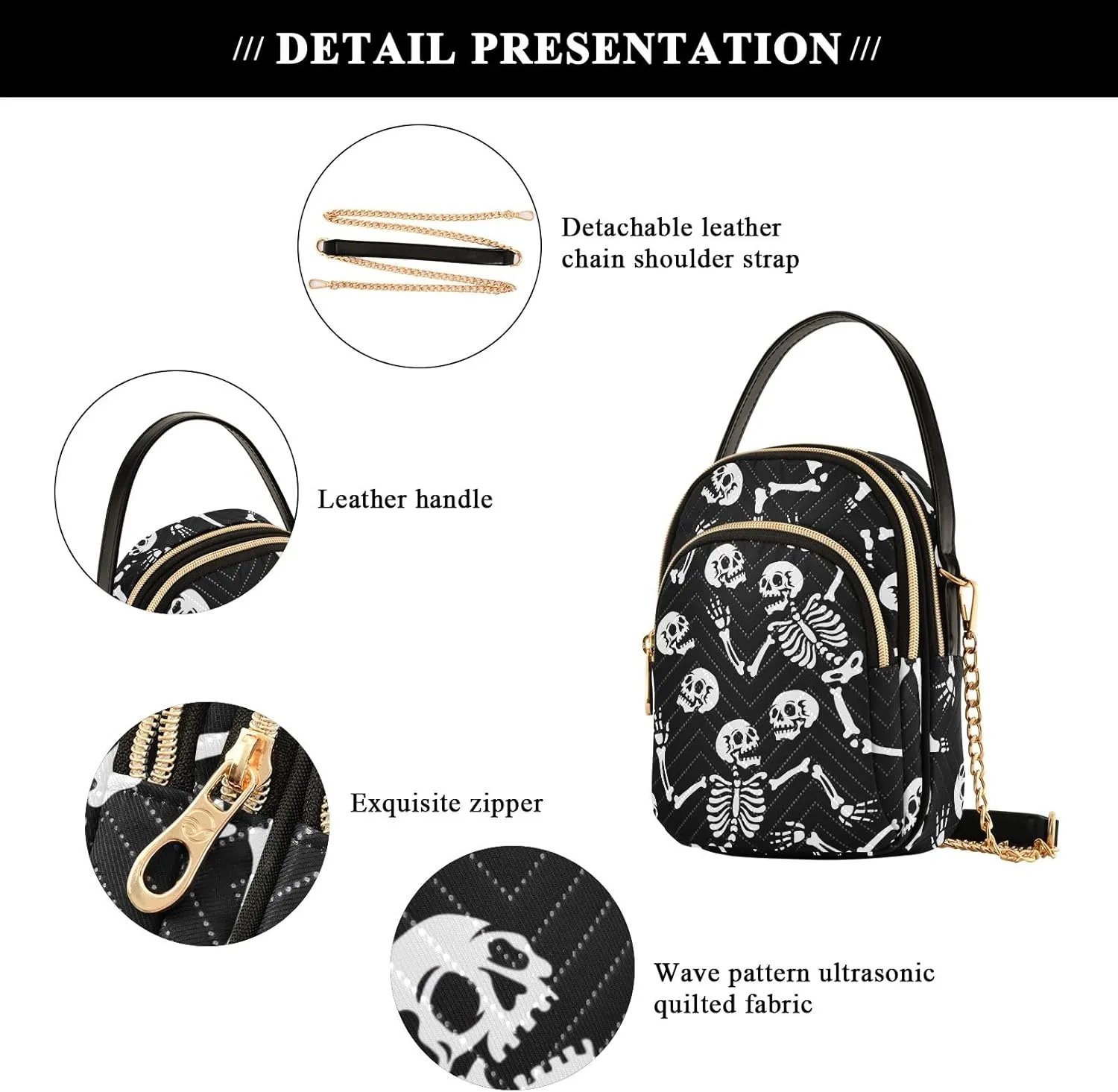 Black and White Grid Cross Body Bag for Woman Travel, Woman Handbags Triple Zip Small Shoulder Purse