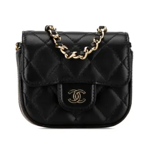 Black Chanel CC Quilted Lambskin Flap Card Holder On Chain Crossbody Bag