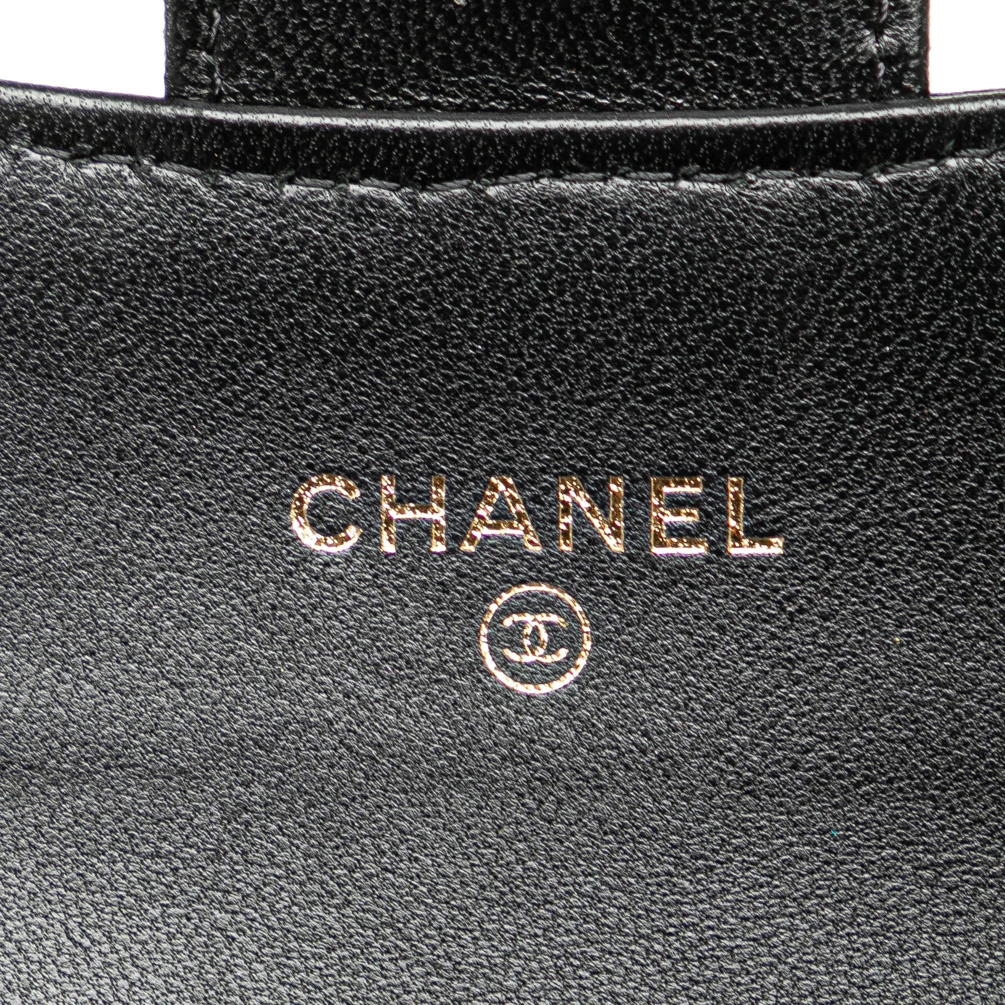 Black Chanel CC Quilted Lambskin Flap Card Holder On Chain Crossbody Bag