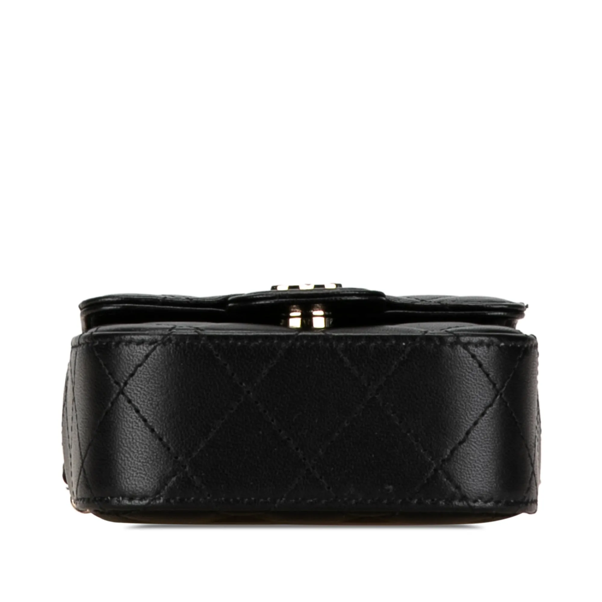 Black Chanel CC Quilted Lambskin Flap Card Holder On Chain Crossbody Bag
