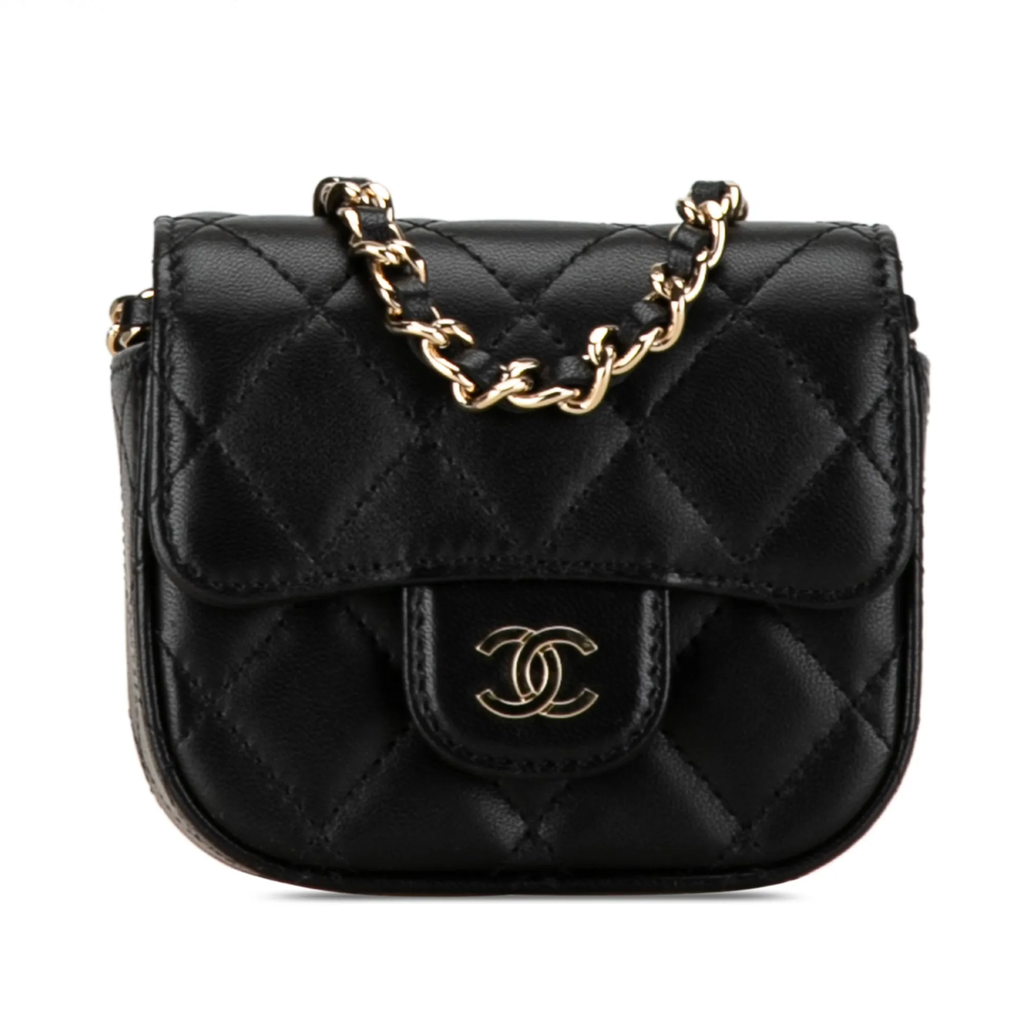 Black Chanel CC Quilted Lambskin Flap Card Holder On Chain Crossbody Bag