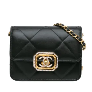 Black Chanel Quilted Calfskin Strass Card Holder On Chain Crossbody Bag
