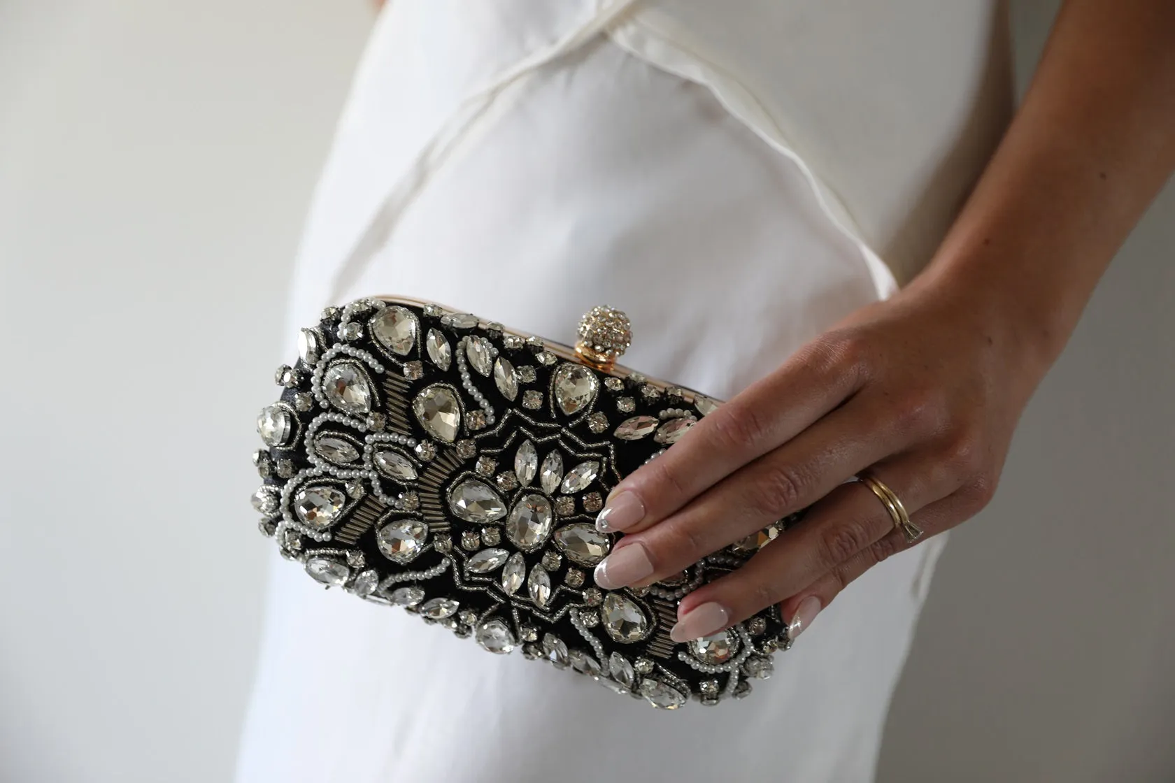 Black Crystal Beaded Clutch