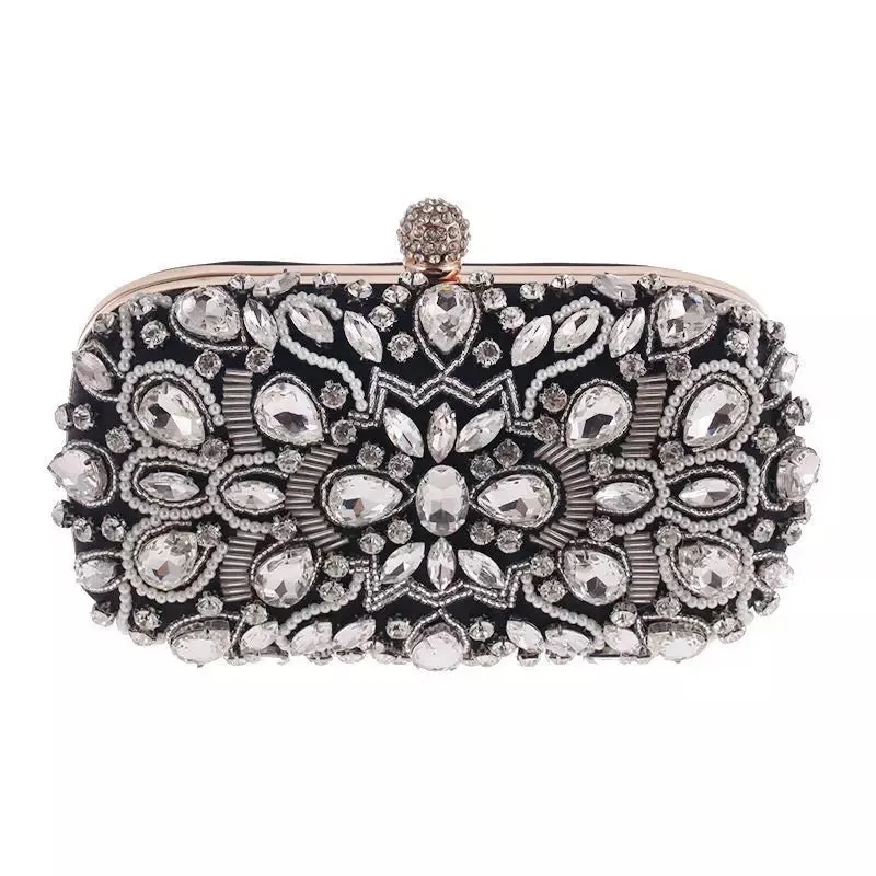 Black Crystal Beaded Clutch