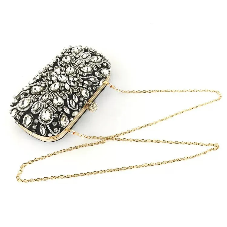Black Crystal Beaded Clutch