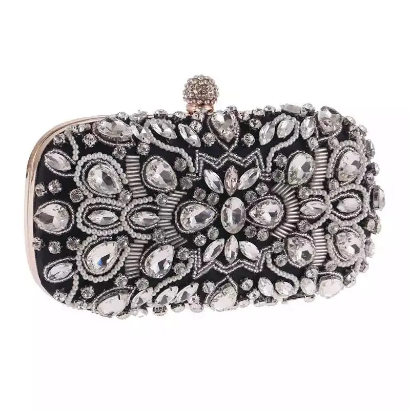 Black Crystal Beaded Clutch