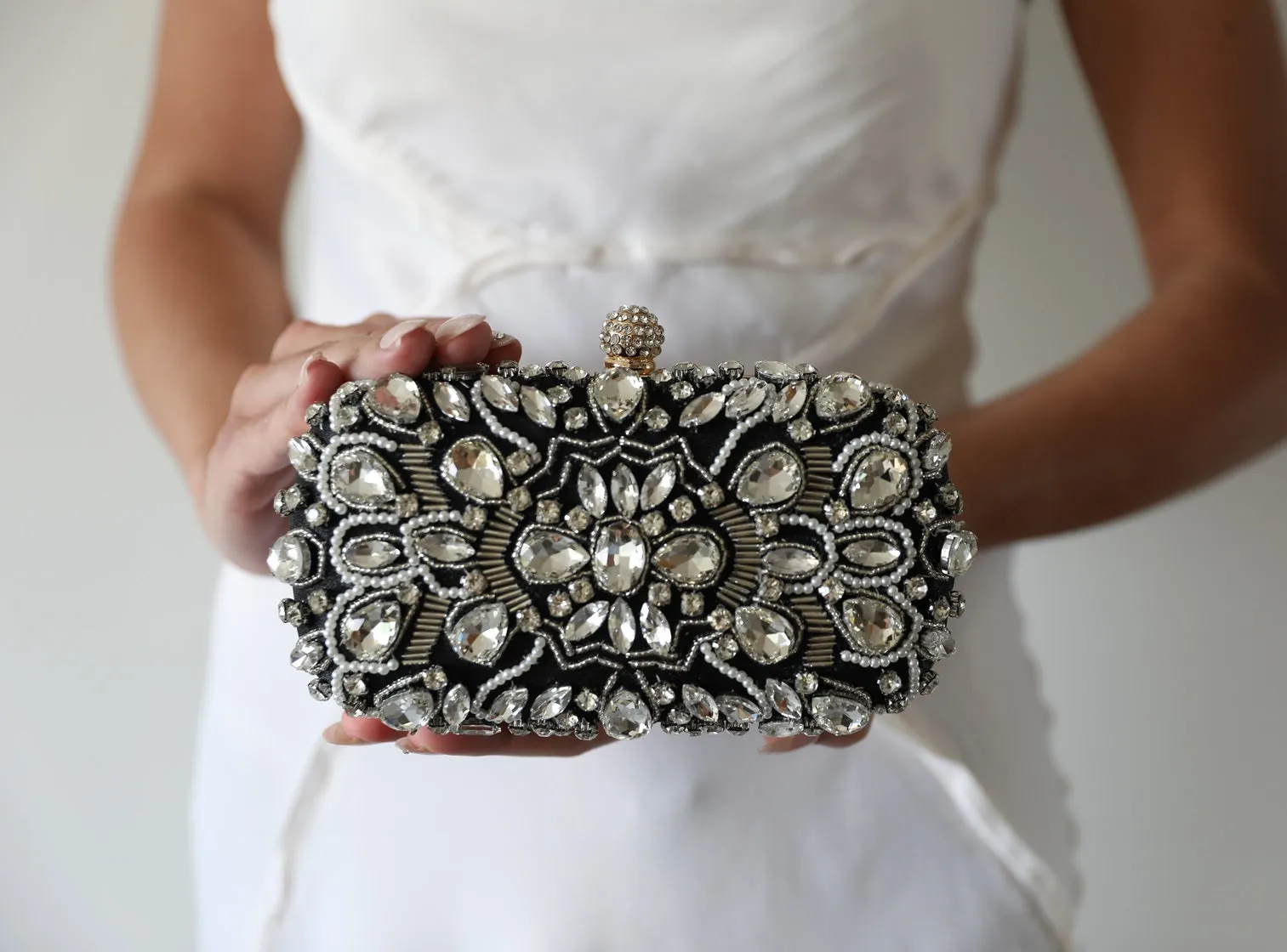 Black Crystal Beaded Clutch