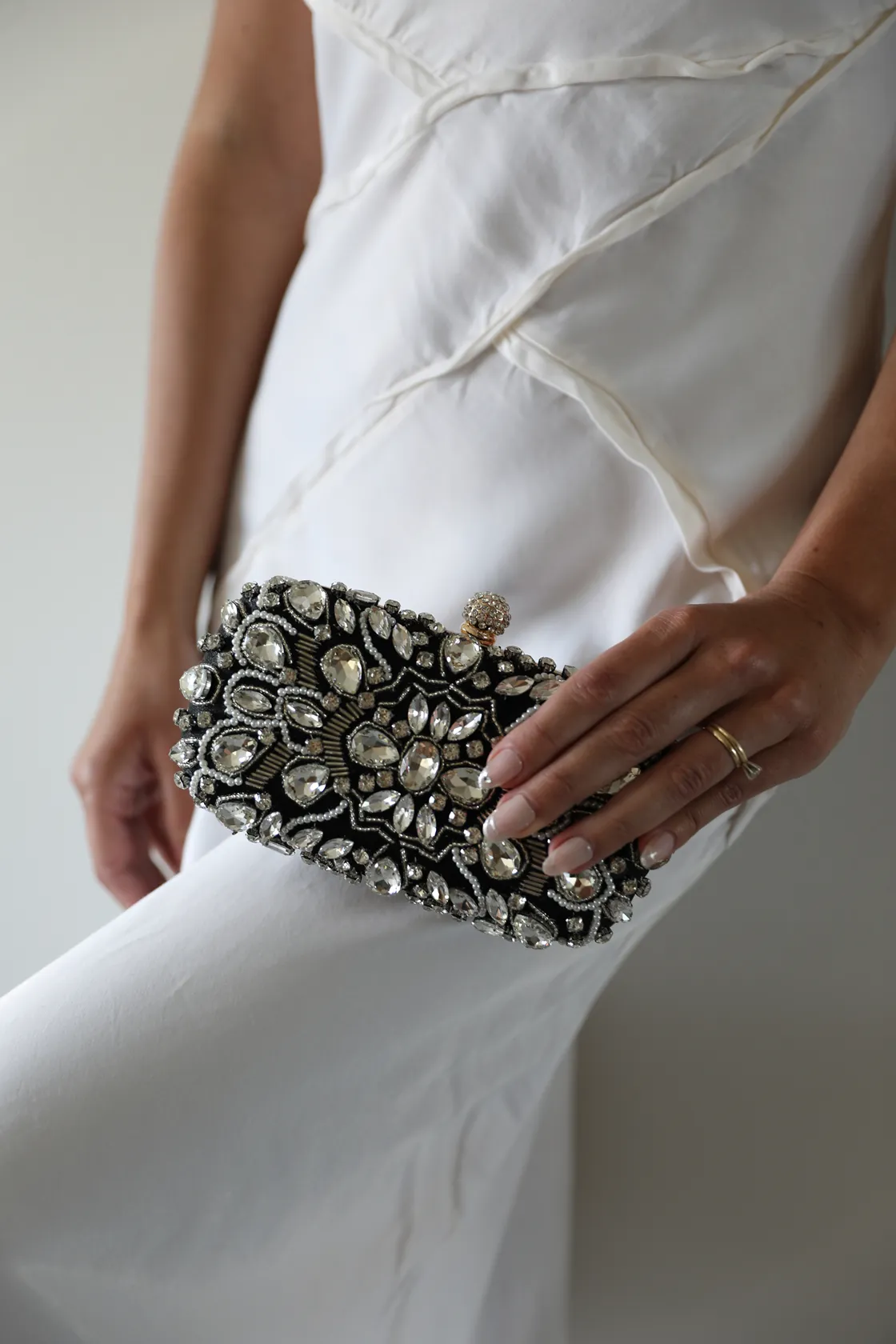Black Crystal Beaded Clutch