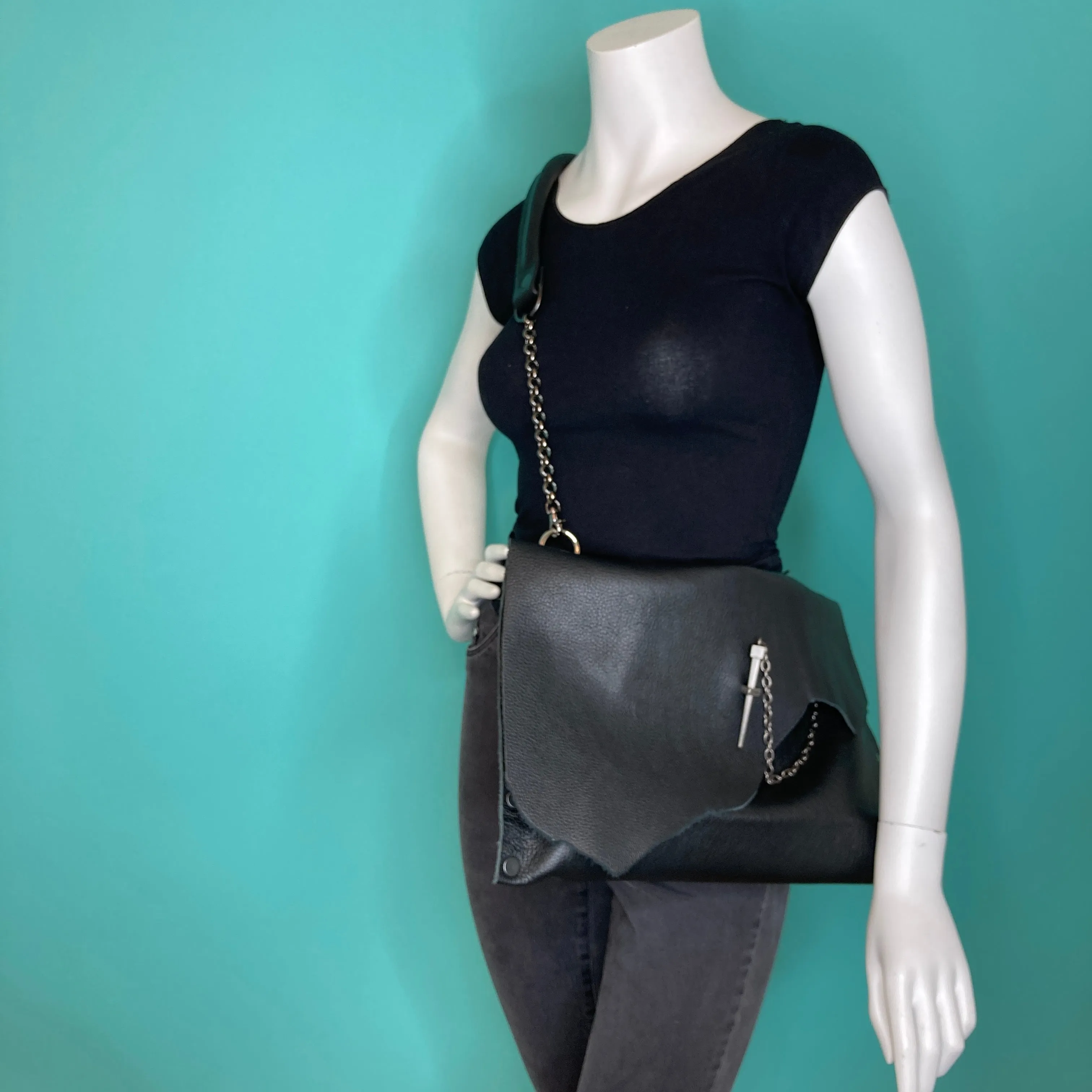 Black Leather "Cindy" Crossbody bag