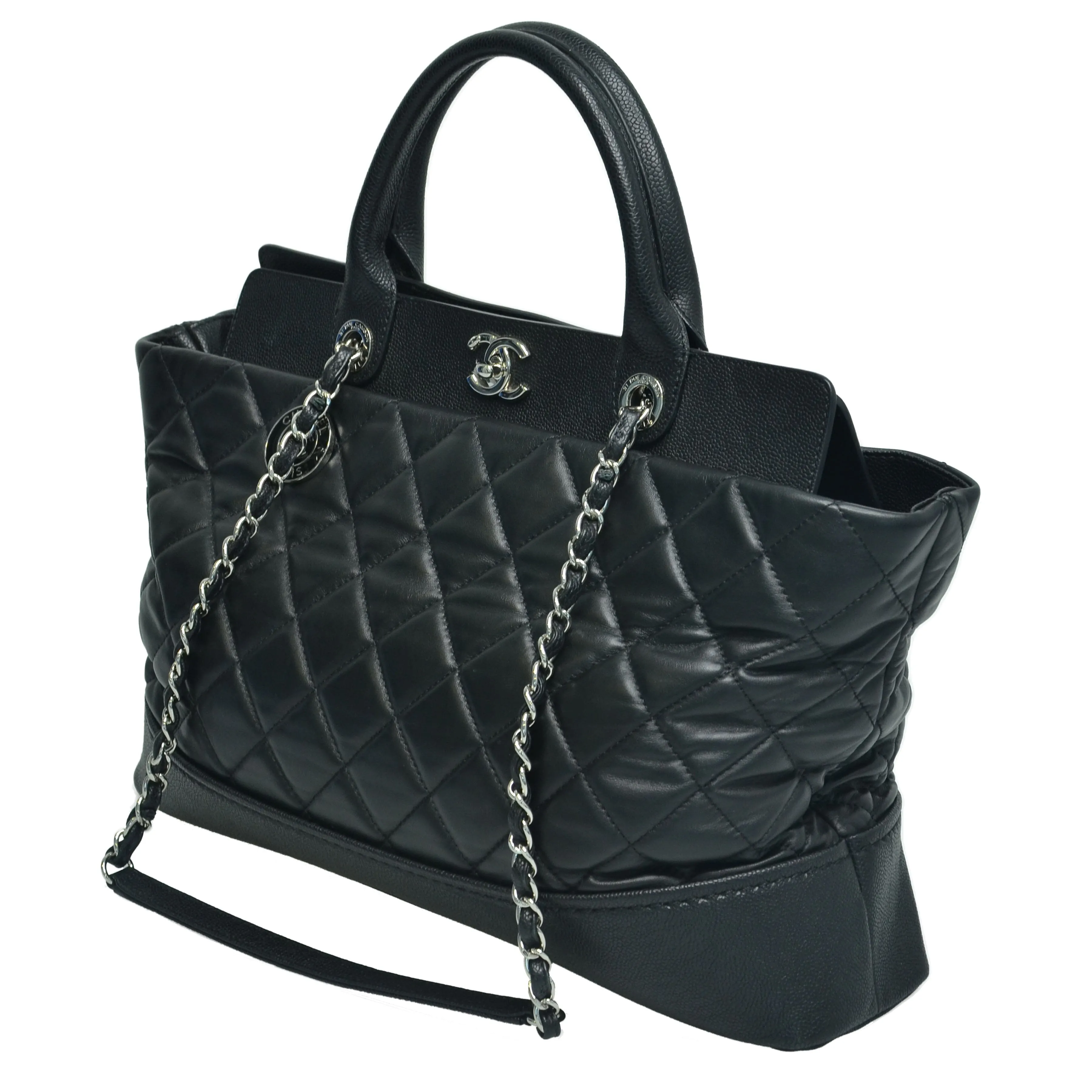 Black Quilted Be CC Double Handle Tote Bag