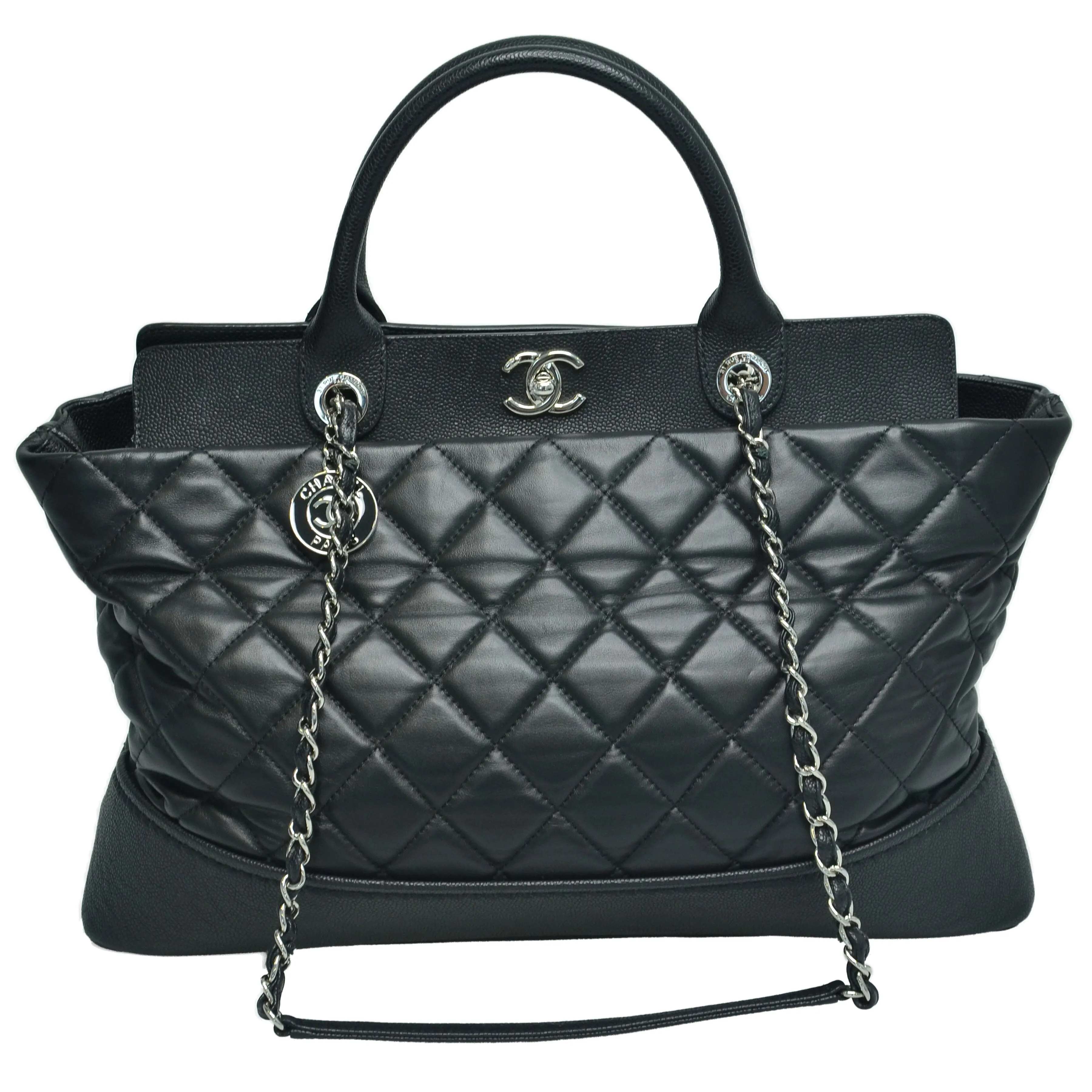 Black Quilted Be CC Double Handle Tote Bag