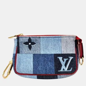 Blue Denim Patchwork Pochette Accessoires Clutch Bag