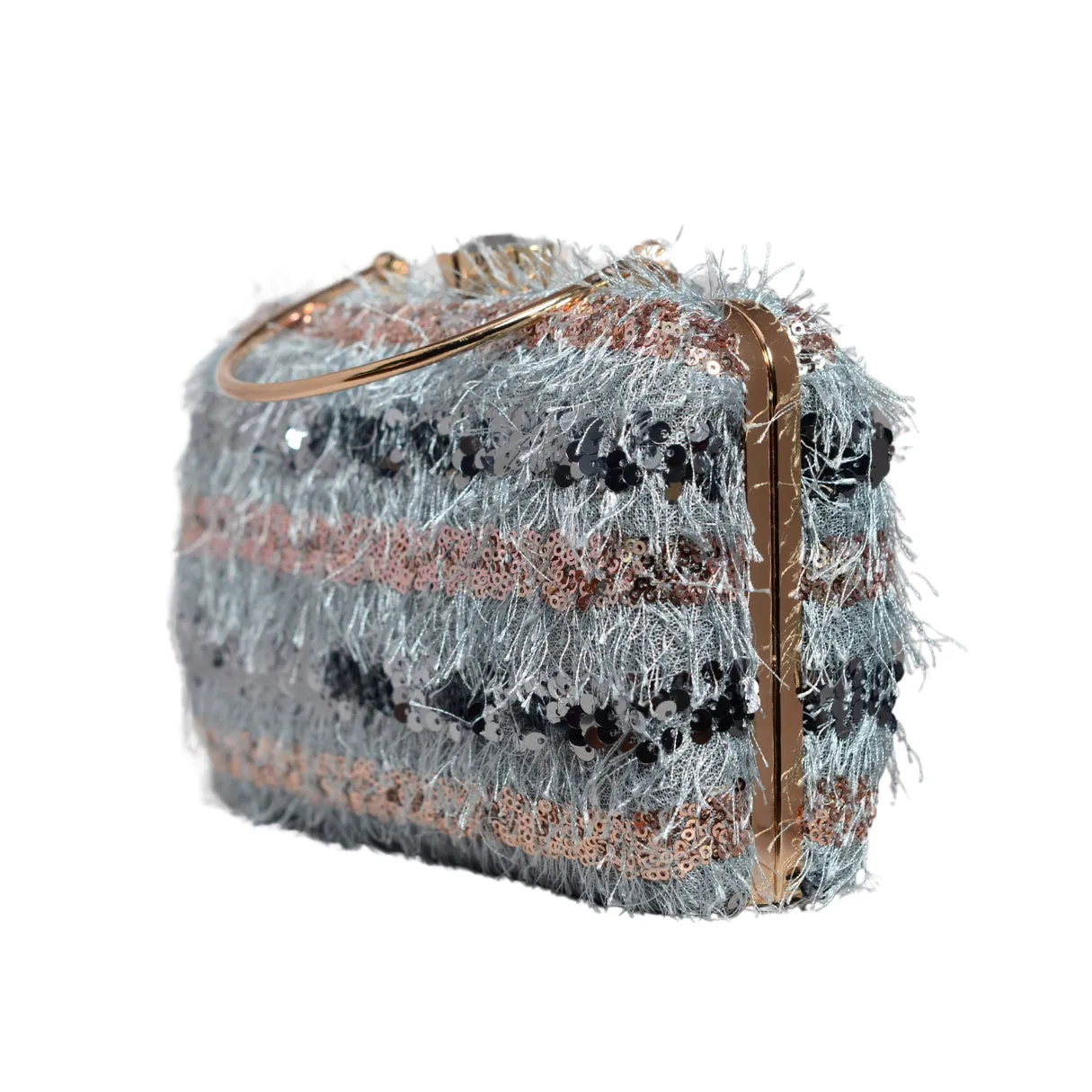 Blue Stripes Sequin Fabric Clutch