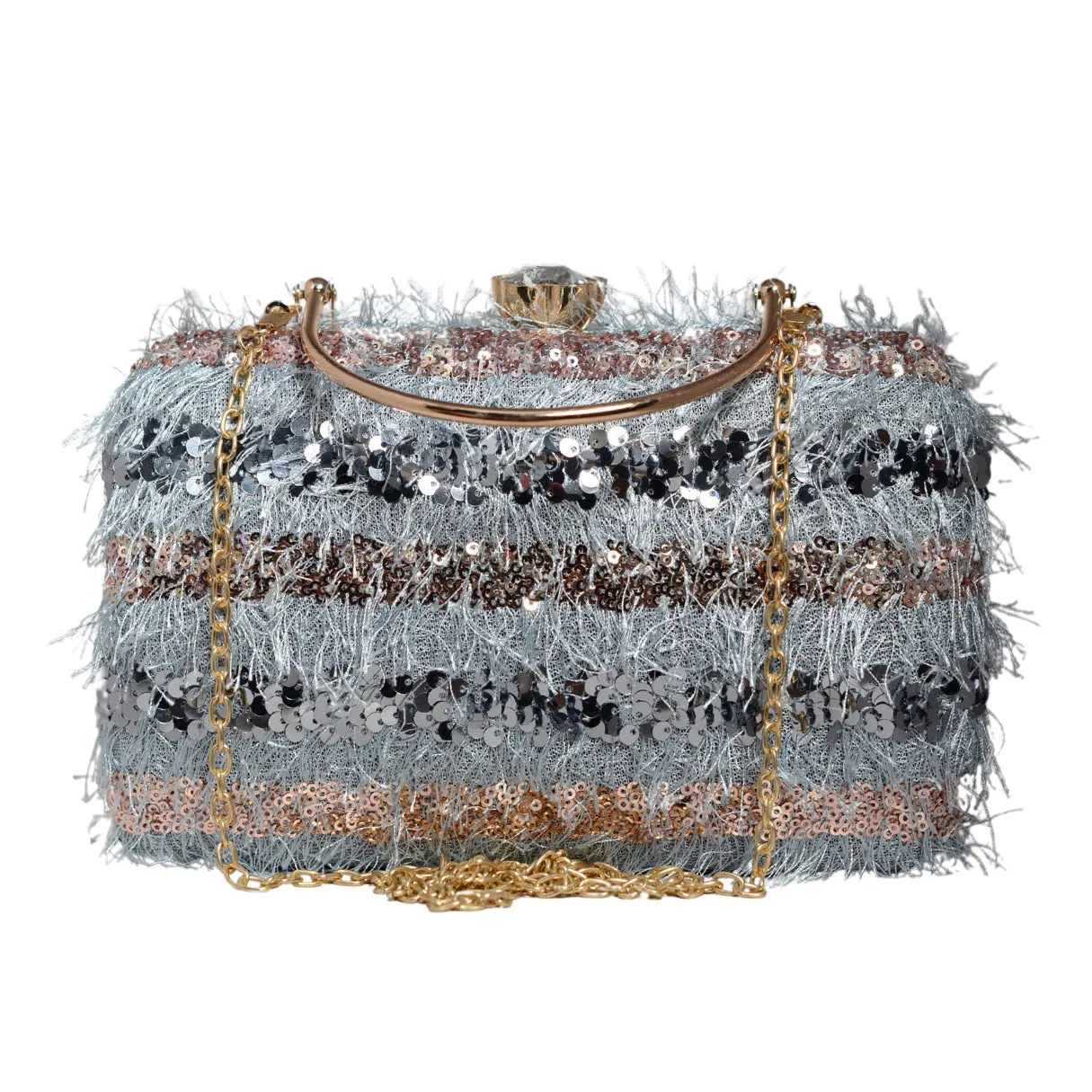 Blue Stripes Sequin Fabric Clutch
