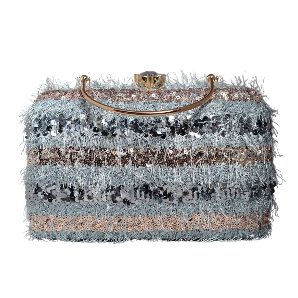 Blue Stripes Sequin Fabric Clutch