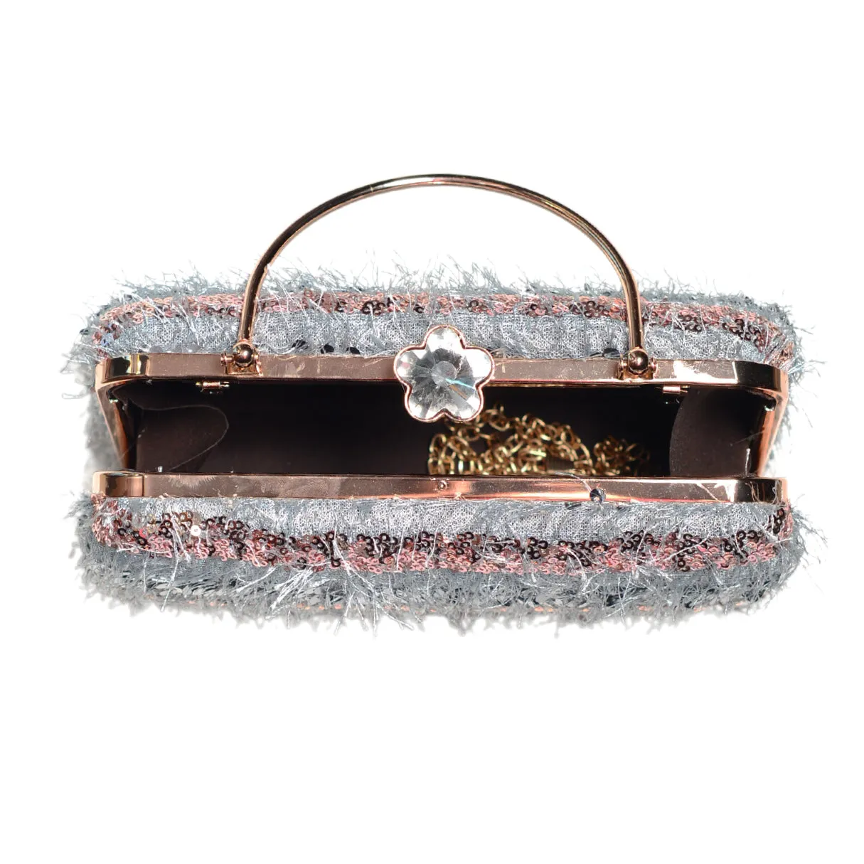 Blue Stripes Sequin Fabric Clutch