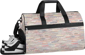 Bohemian Geometric Patchwork Gym Duffle Bag for Women Men 35L Sports Bags Travel Duffel with Shoe Compartment Large Weekender Overnight