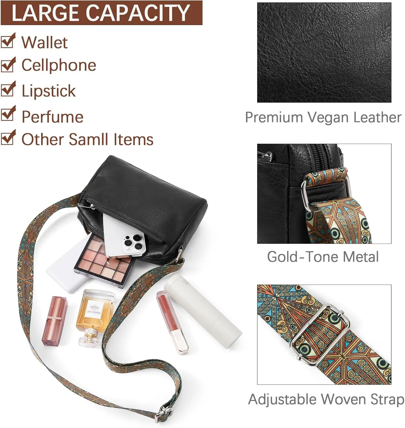BOSTANTEN Crossbody Bags for Women Vegan Leather Purses Quilted Shoulder Handbags with Adjustable Shoulder Strap