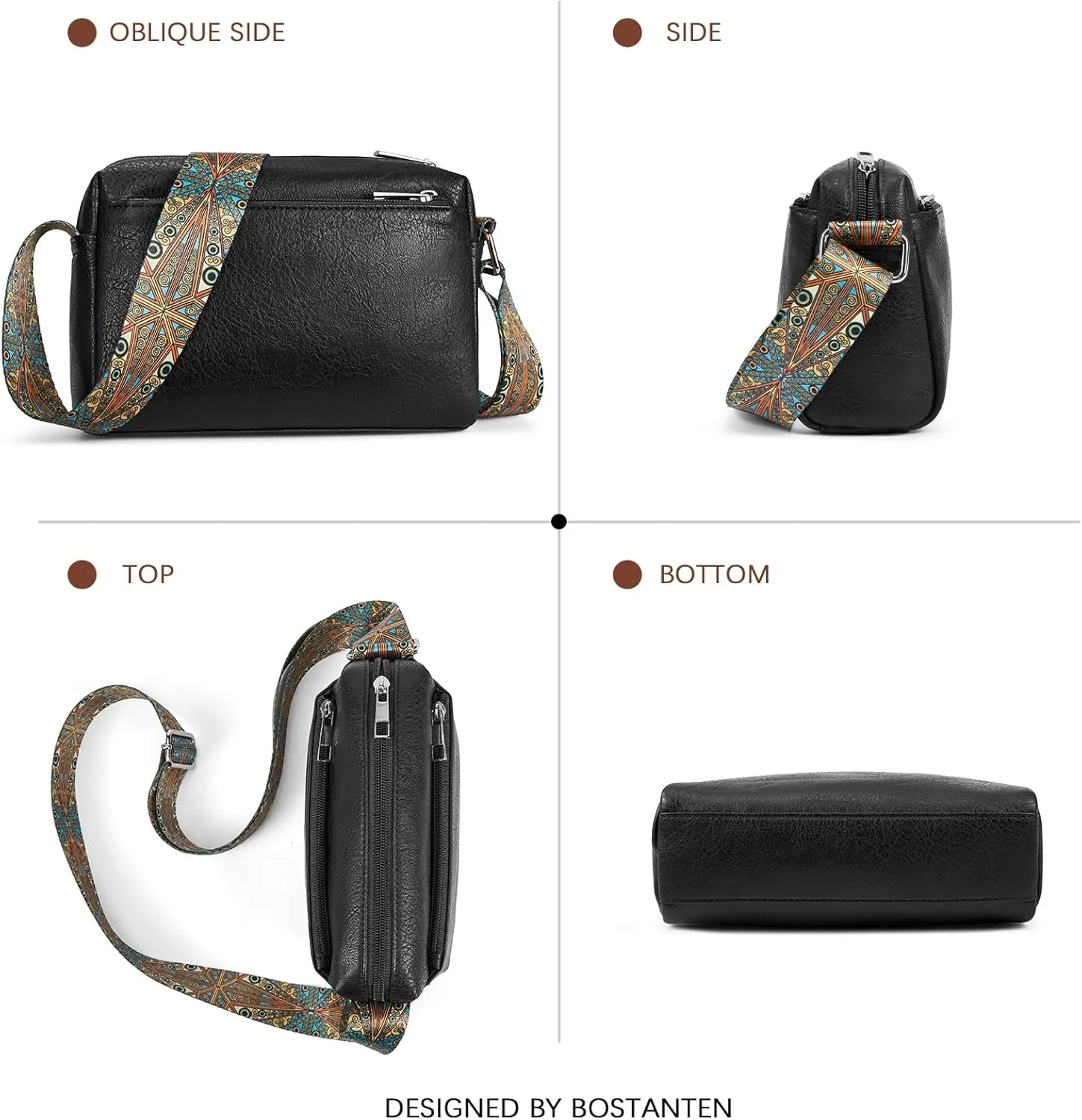 BOSTANTEN Crossbody Bags for Women Vegan Leather Purses Quilted Shoulder Handbags with Adjustable Shoulder Strap