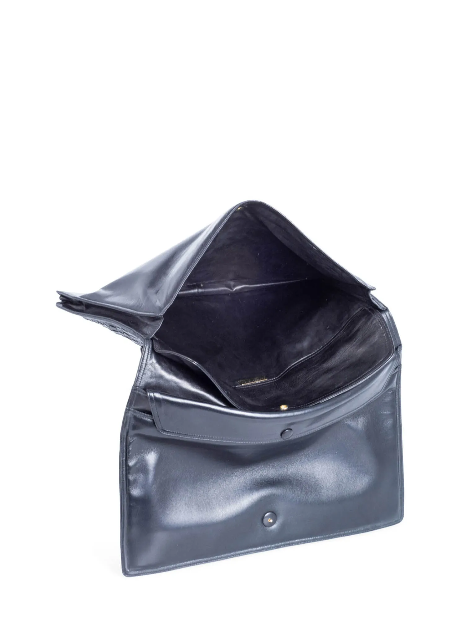 Bottega Veneta Vintage Intrecciato Flap Portfolio Clutch Black