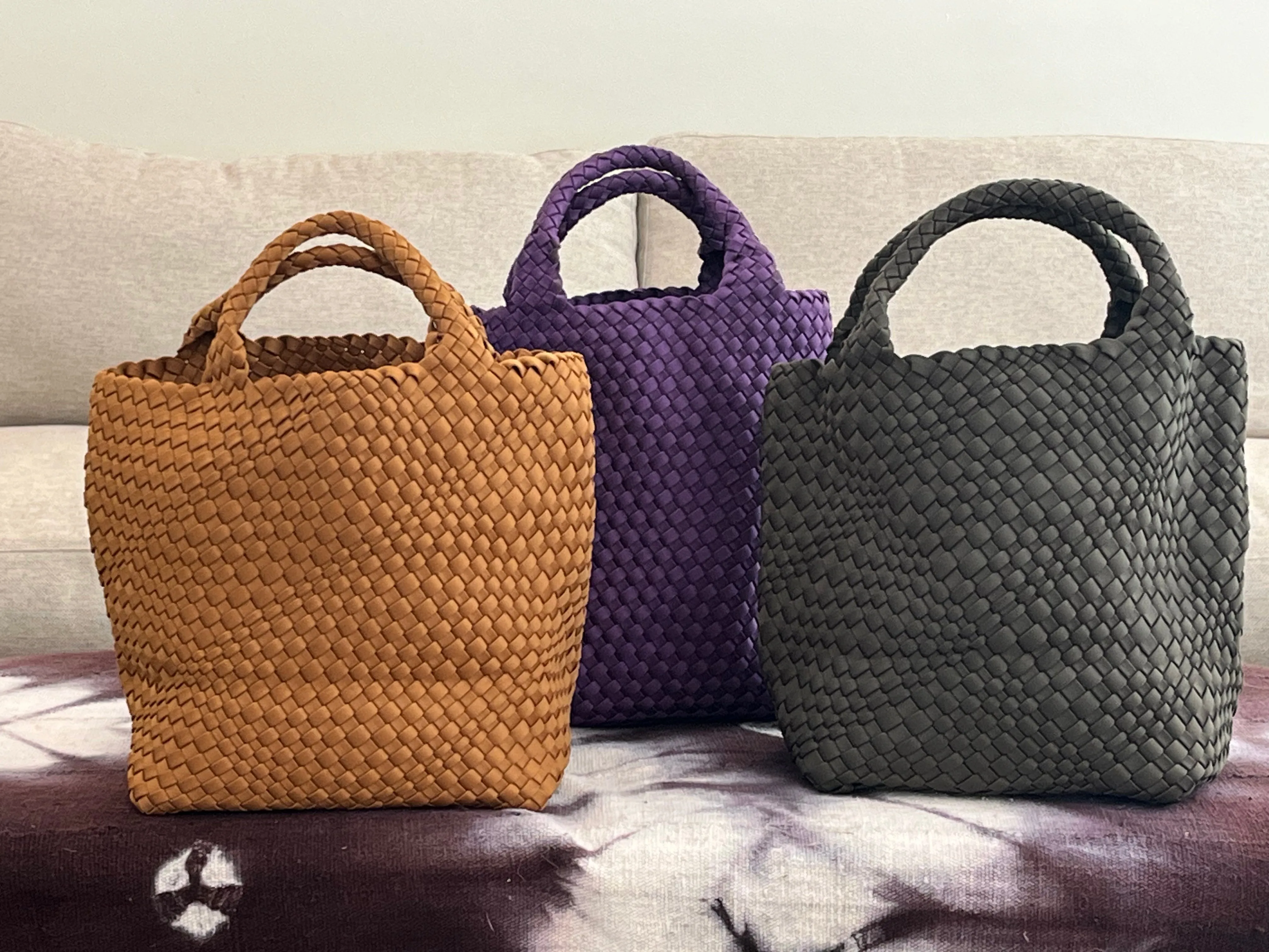Braided neoprene tote with detachable mini braided bag inside *available in taupe, olive green and black