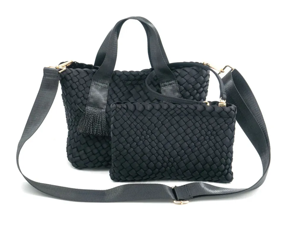 Braided neoprene tote with detachable mini braided bag inside *available in taupe, olive green and black