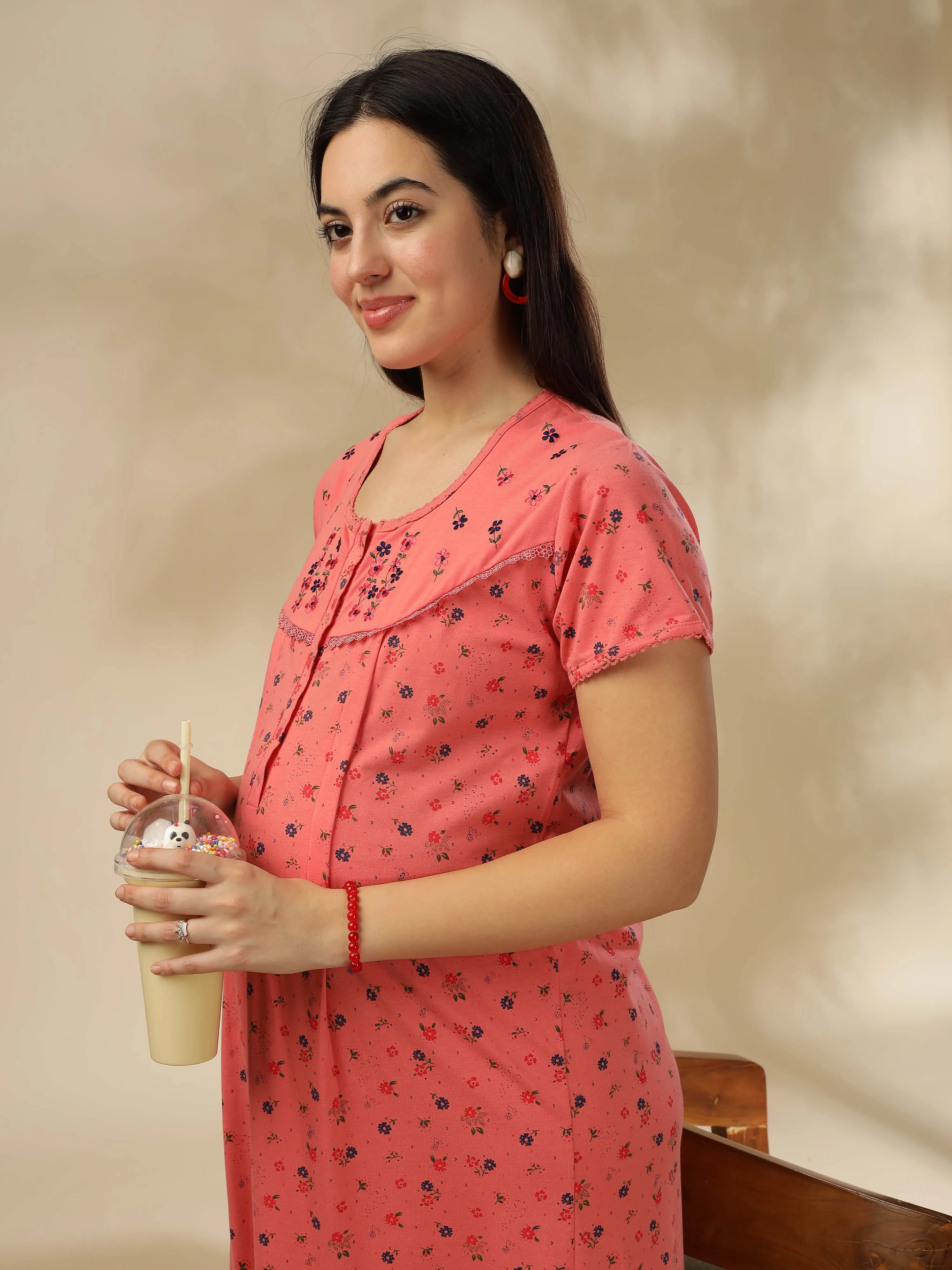 Brighten your nights with our Georgia Peach Maternity Nightdress