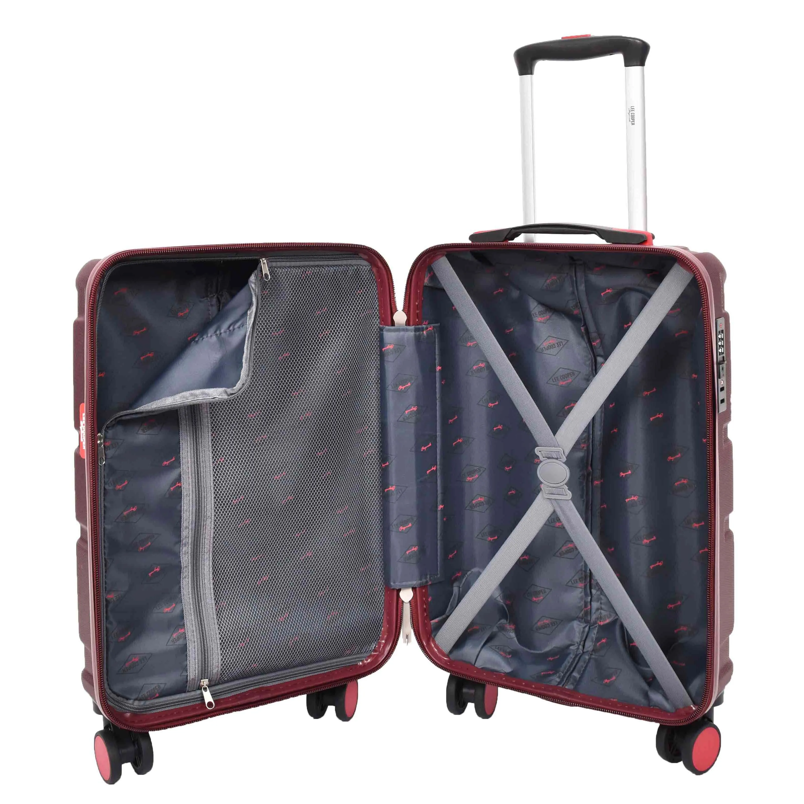 British Union Jack Hardside Spinner Suitcase 8 Wheels Hard Shell Travel Bag Burgundy