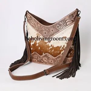 Brown White Cowhide Tooled Leather Purse