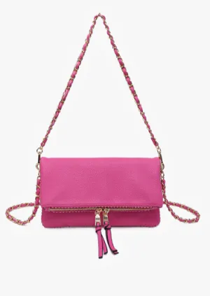 Bubblegum Pink Studded Chainlink Faux Leather Crossbody Handbag